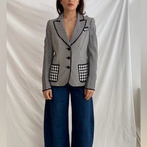 Black & White Gingham Blazer with Contrast Pockets